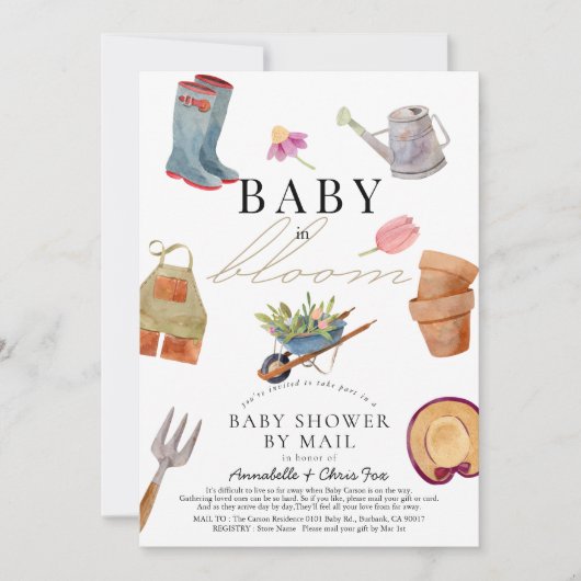Baby in Bloom Garening Tools Kinderdusche per Mail Einladung (Vorderseite)
