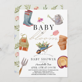 Baby in Bloom Garening Tools Virtual Baby Dusche Einladung