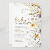 Baby in Bloom Gelb & VIiolet Wildblumen Dusche Einladung (Vorne/Hinten)