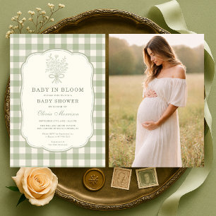 Baby in Bloom Gingham Foto Baby Shower Einladung