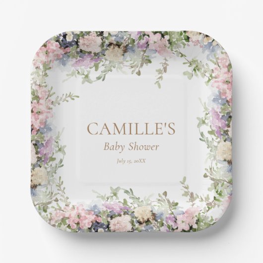 Baby in Bloom Girl Baby Shower Pappteller (Vorderseite)