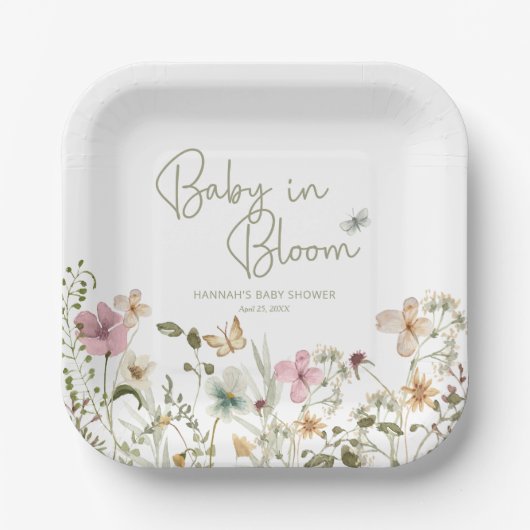 Baby in Bloom Girl Baby Shower Pappteller (Vorderseite)