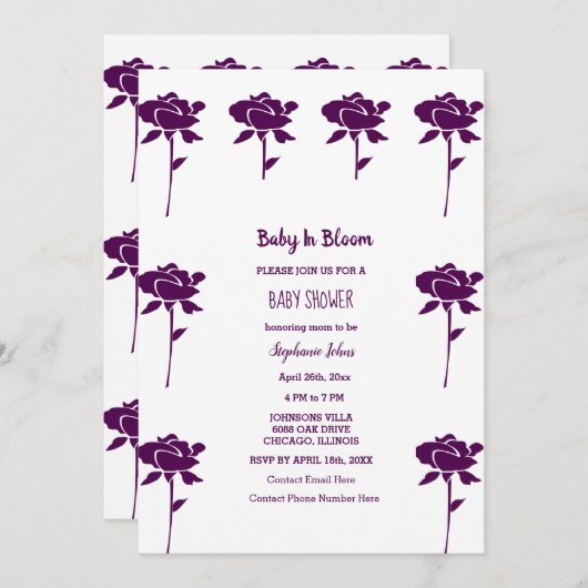 Baby in Bloom Girl Babydusche Lila Rose 2024 Einladung (Vorne/Hinten)