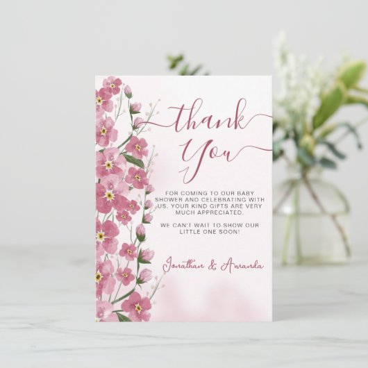 Baby in Bloom Girl Pink Blumendusche Dankeskarte (Stehend Vorderseite)