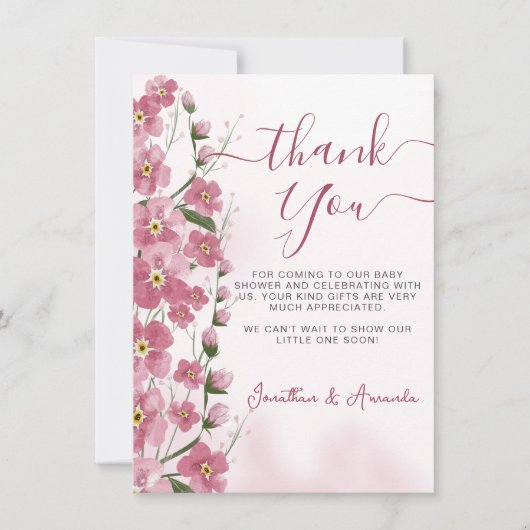 Baby in Bloom Girl Pink Blumendusche Dankeskarte (Vorderseite)