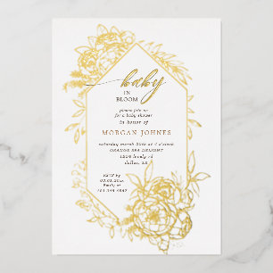 Baby in Bloom Gold Floral Babyparty Folieneinladung