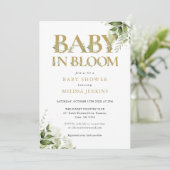 Baby in Bloom Gold Greenery Baby Dusche Einladung (Stehend Vorderseite)