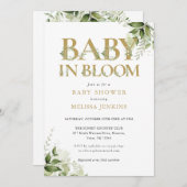 Baby in Bloom Gold Greenery Baby Dusche Einladung (Vorne/Hinten)