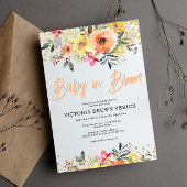 Baby in Bloom Gold Orange Baby Dusche Einladung
