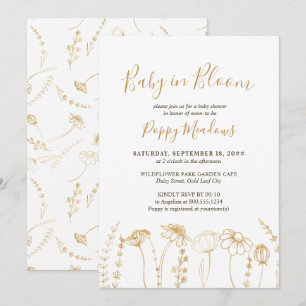 Baby in Bloom Gold Wildflower Skizze Baby Shower Einladung