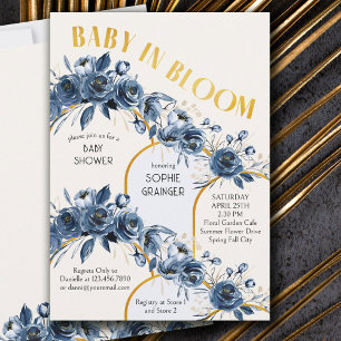 Baby in Bloom Goldener Bogen Blaue Rose Baby Showe Einladung