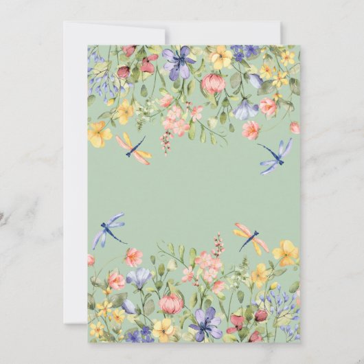 Baby in Bloom Green Wildblume Babydusche Einladung (Rückseite)