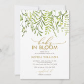 Baby in Bloom | Greenery Baby Shower Einladung (Vorderseite)
