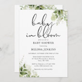 Baby in Bloom Greenery Bloral Baby Dusche Einladung (Vorne/Hinten)