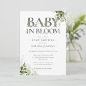 Baby in Bloom Greenery Bloral Baby Dusche Einladung (Stehend Vorderseite)