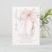 Baby in Bloom Greenery Bow Elegant Baby shower Einladung (Stehend Vorderseite)