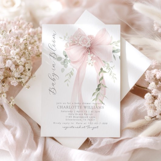 Baby in Bloom Greenery Bow Elegant Baby shower Einladung