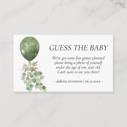 Baby in Bloom | Greenery Guess Foto Game Request Begleitkarte