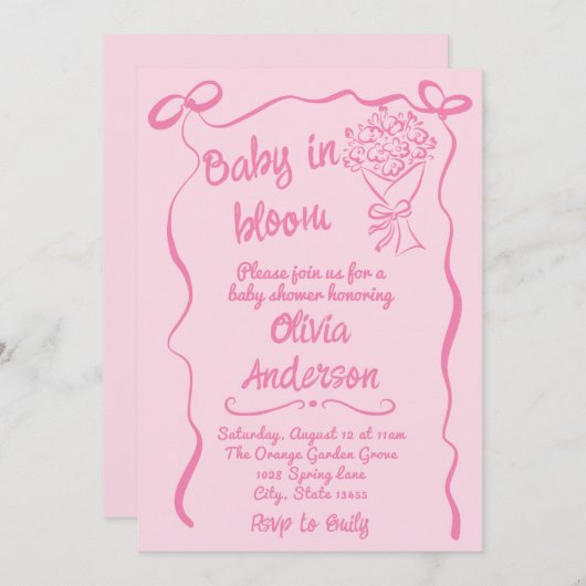 Baby in Bloom Hand gezeichnete Blume Bouquet Dusch Einladung (Vorne/Hinten)