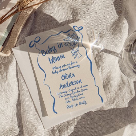 Baby in Bloom Hand gezeichnete Blume Bouquet Dusch Einladung