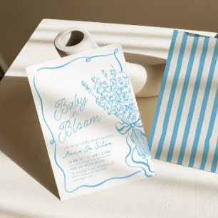 Baby in Bloom Handgezeichnete blaue Babyparty-Ei Einladung