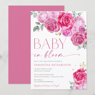 Baby in Bloom heiß rosa fuchsienfarbenes Blumenmäd Einladung