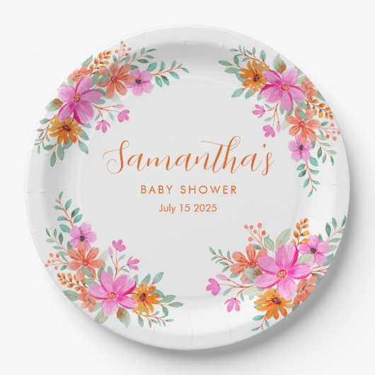 Baby in Bloom helle Sommerdusche Pappteller (Vorderseite)