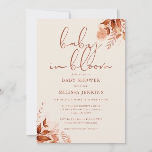 Baby in Bloom Herbst Babydusche Einladung (Vorderseite)