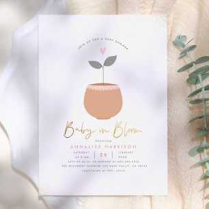 Baby In Bloom Herz-Blumentopf Gold-Baby-Party Einladung
