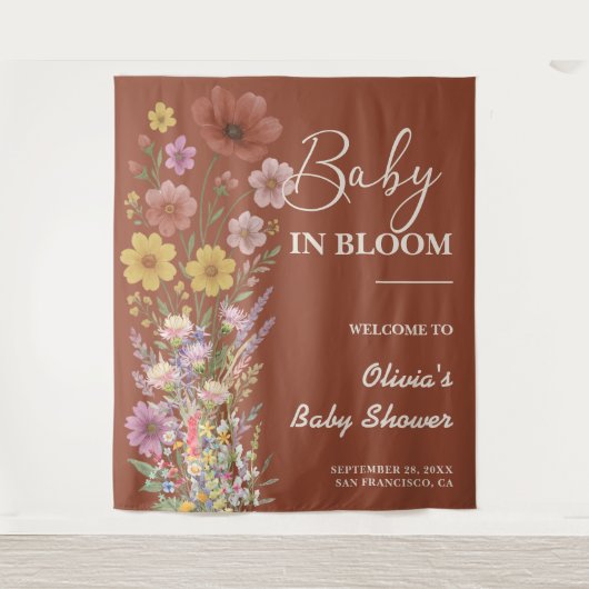 Baby in Bloom Hintergrund Wildblume Kinderdusche Wandteppich (Vorderseite)