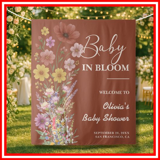 Baby in Bloom Hintergrund Wildblume Kinderdusche Wandteppich