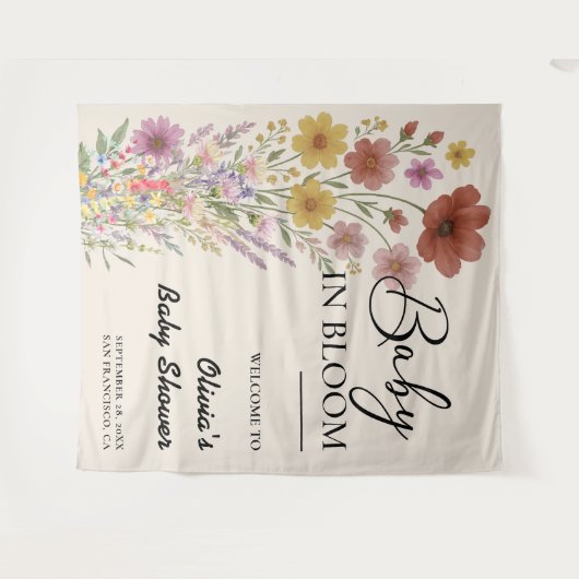 Baby in Bloom Hintergrund Wildblume Kinderdusche Wandteppich (Vorderseite (Horizontal))