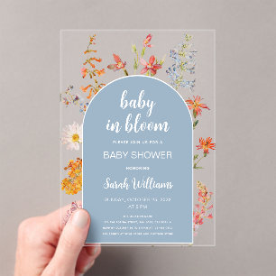 Baby in Bloom Jungen-Baby-Party Blaue Architektur Acryleinladungen