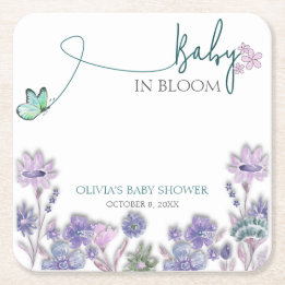 Baby in Bloom Kinderdusche Lila Rechteckiger Pappuntersetzer