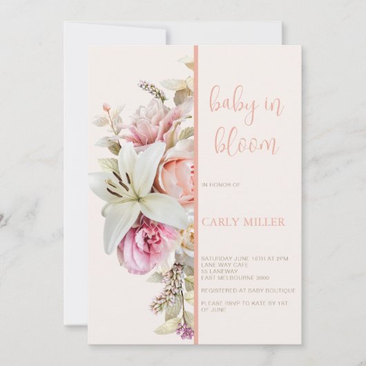 Baby in Bloom kühne Blumendusche Einladung (Vorderseite)