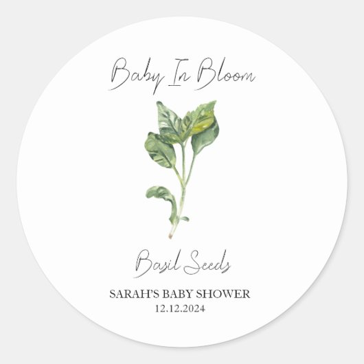 Baby in Bloom l Basil Seeds Baby Dusche Runder Aufkleber (Vorderseite)