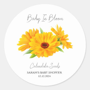 Baby in Bloom l Calendula Säuglingsdusche Runder Aufkleber