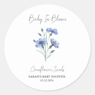Baby in Bloom l Cornflower Seeds Baby Dusche Runder Aufkleber