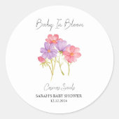 Baby in Bloom l Cosmos Samen Baby Dusche Runder Aufkleber (Vorderseite)
