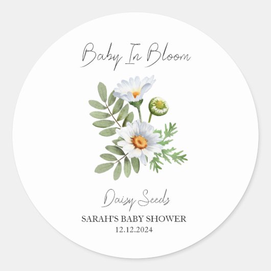 Baby in Bloom l Daisy Seeds Kinderdusche Runder Aufkleber (Vorderseite)