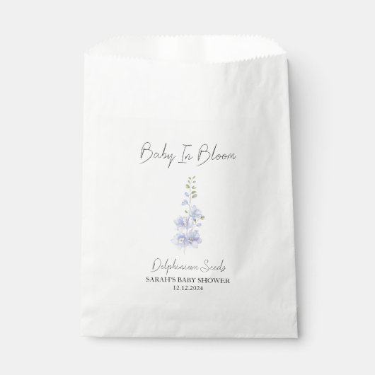 Baby in Bloom l Delphinium Säuglingsdusche Geschenktütchen (Vorderseite)