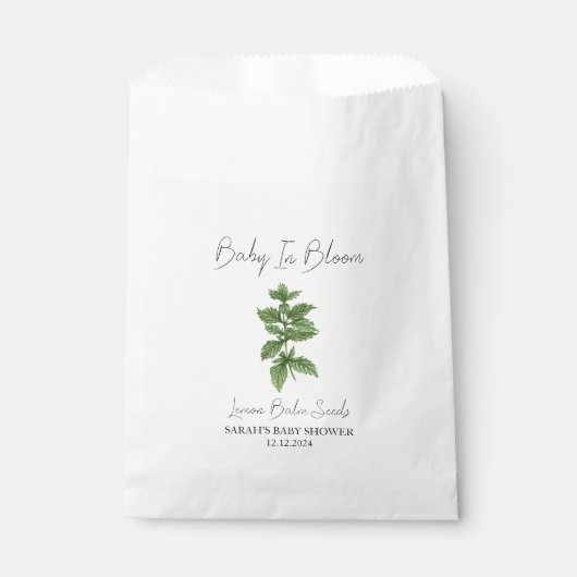 Baby in Bloom l Lemon Balm Seeds Baby Dusche Geschenktütchen (Vorderseite)