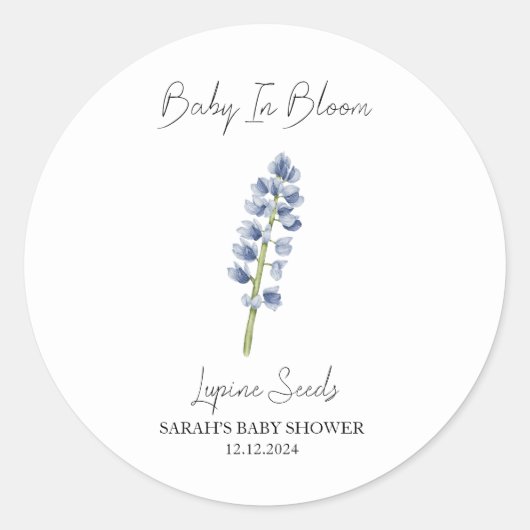 Baby in Bloom l Lupine Seeds Kinderdusche Runder Aufkleber (Vorderseite)