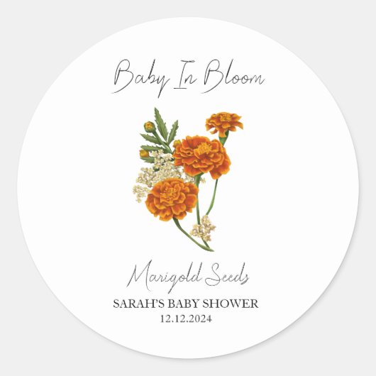 Baby in Bloom l Marigold Seeds Kinderdusche Runder Aufkleber (Vorderseite)