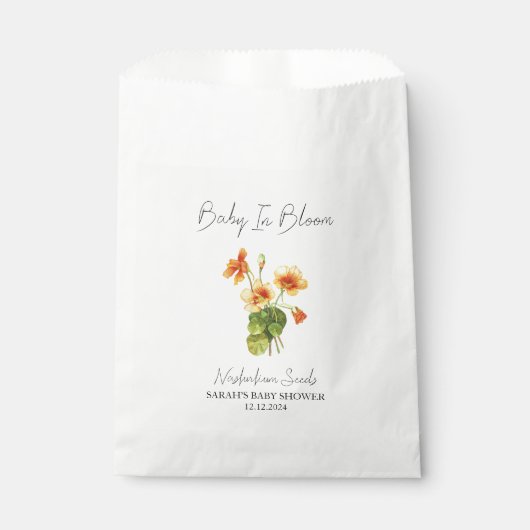 Baby in Bloom l Nasturtium Seeds Baby Dusche Geschenktütchen (Vorderseite)