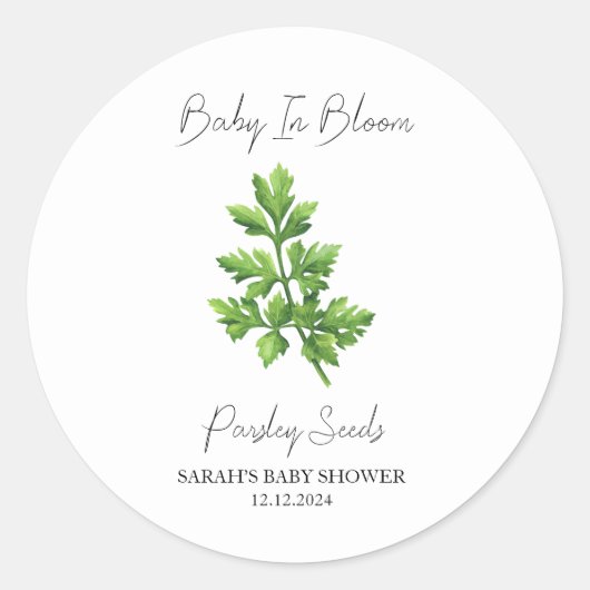 Baby in Bloom l Parsley Seeds Kinderdusche Runder Aufkleber (Vorderseite)