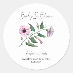 Baby in Bloom l Petunia Samen Baby Dusche Runder Aufkleber
