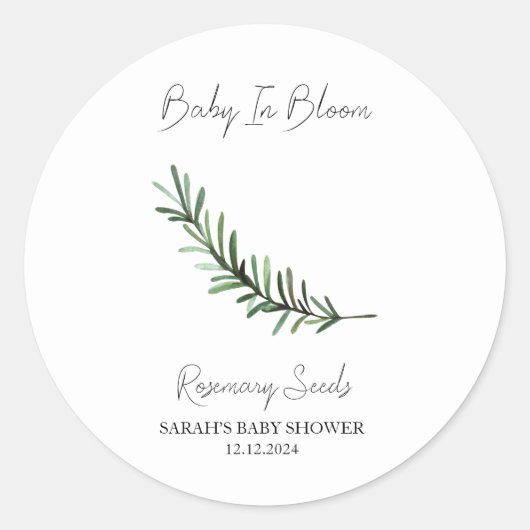 Baby in Bloom l Rosemary Seeds Kinderdusche Runder Aufkleber (Vorderseite)