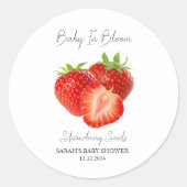 Baby in Bloom l Strawberry Samen Baby Dusche Runder Aufkleber (Vorderseite)