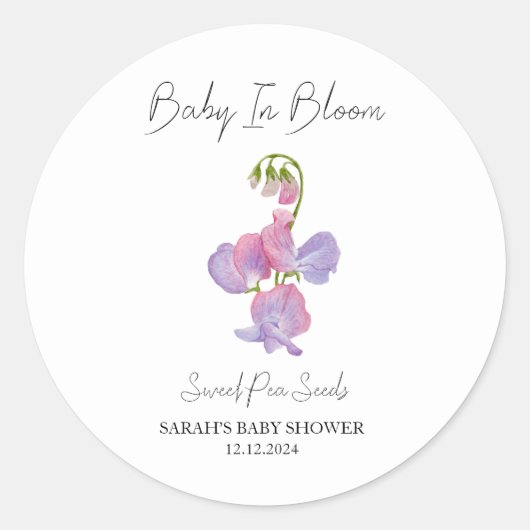 Baby in Bloom l Sweet Pea Seeds Kinderdusche Runder Aufkleber (Vorderseite)